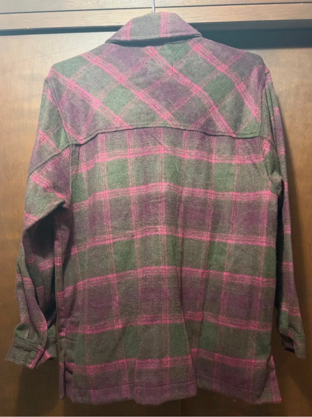 Ashley By 26 International Olive & Pink Plaid Utility Shacket - Picture 2 of 3